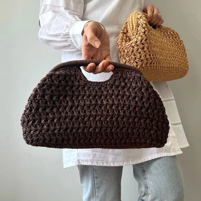 Sophia Woven Straw Shell Clutch