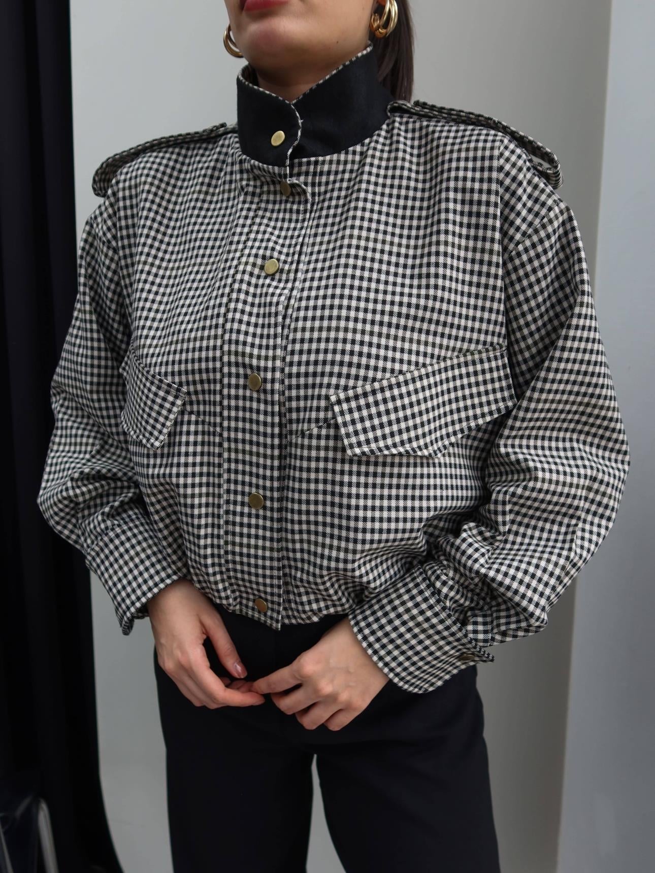 Lisa High Neck Checked Bomber Jacket