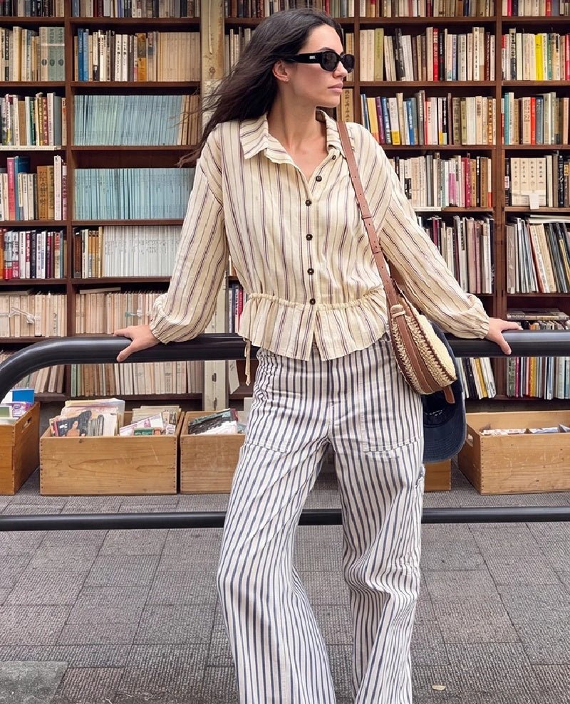 Melanie Striped Stand Collar Jacket