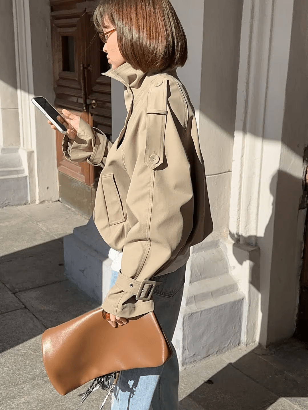 Natalie High Funnel Neck Cropped Trench Jacket