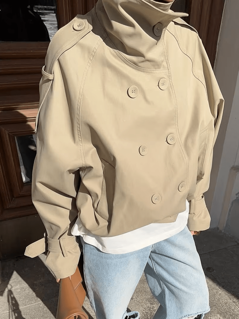 Natalie High Funnel Neck Cropped Trench Jacket