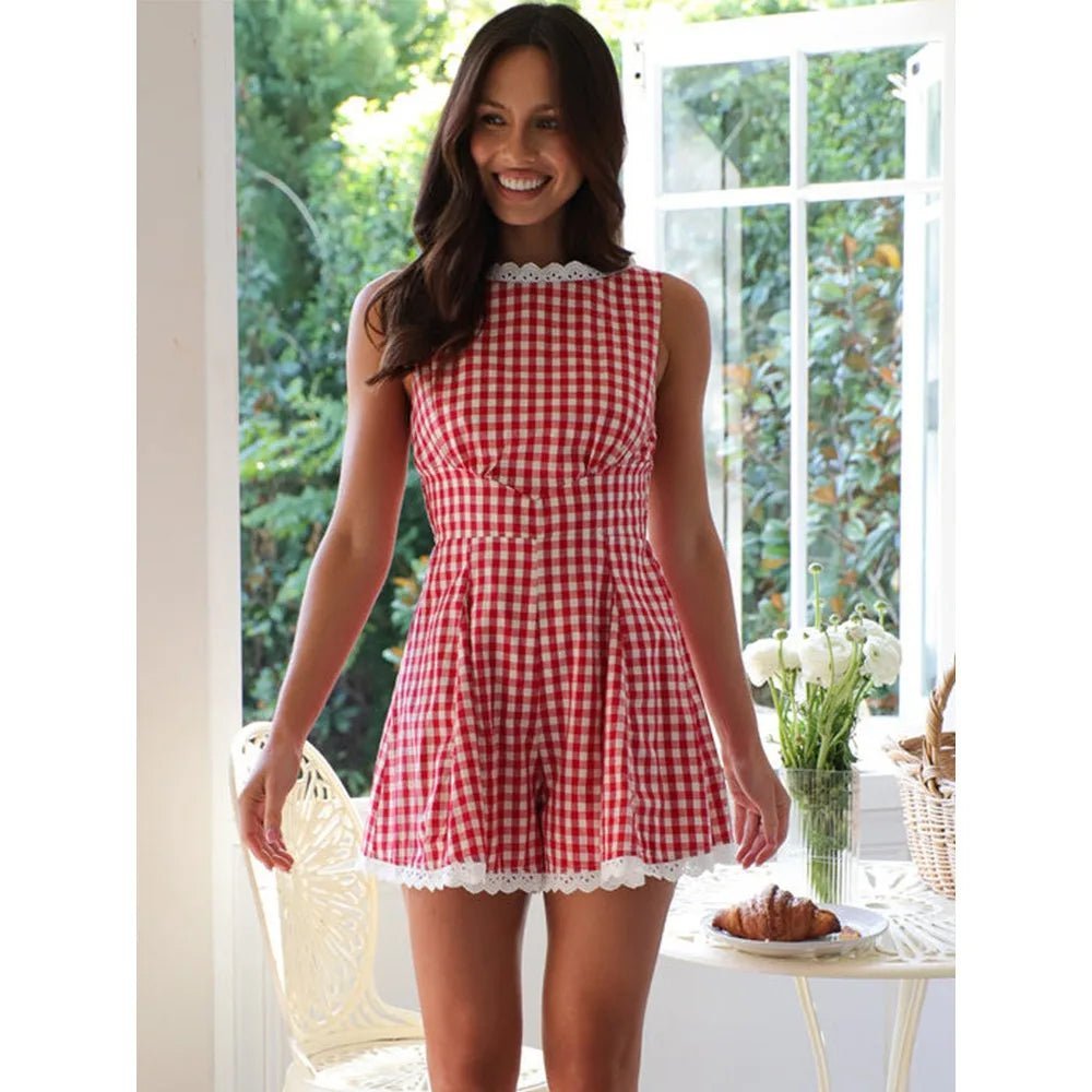 Loredana Plaid Sleeveless Wide Leg Romper