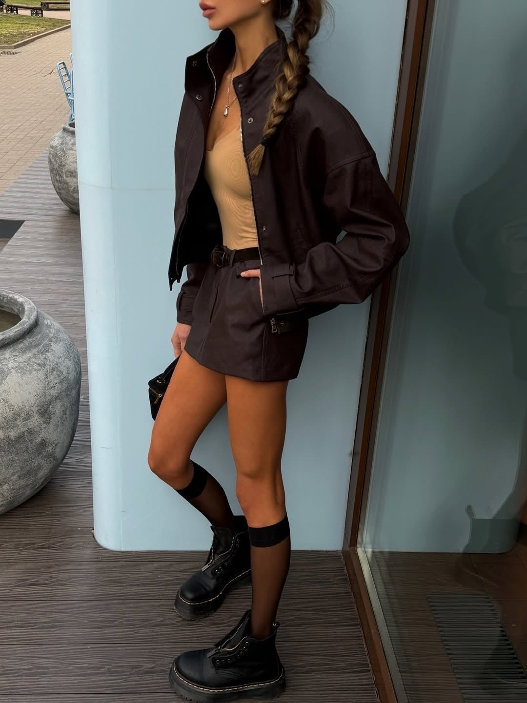 Nicole Suede Cropped Coat & Skirt Set