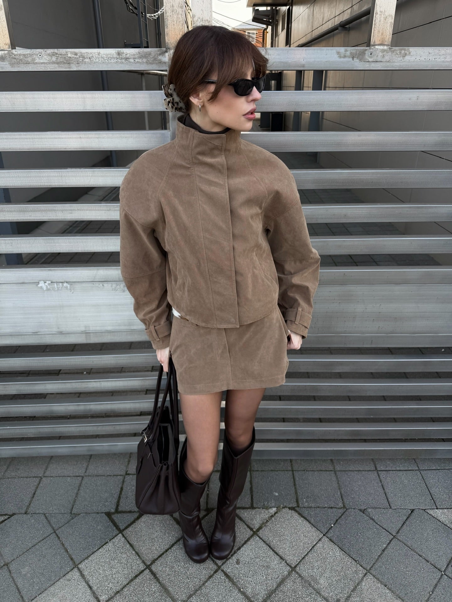 Nicole Suede Cropped Coat & Skirt Set