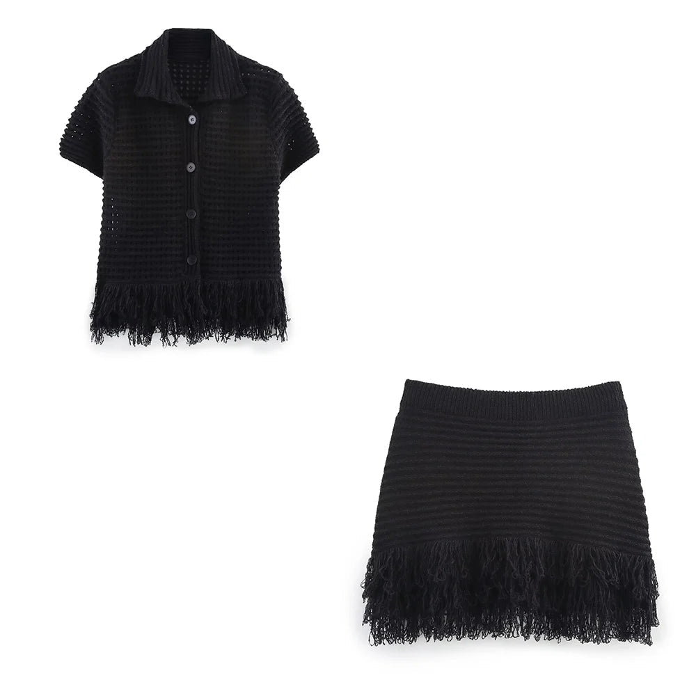Demetra Knitted Tassel Skirt Set