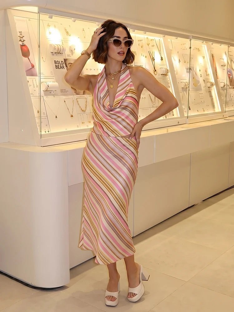 Marlowe Bohemian Striped Satin Two-Piece Set