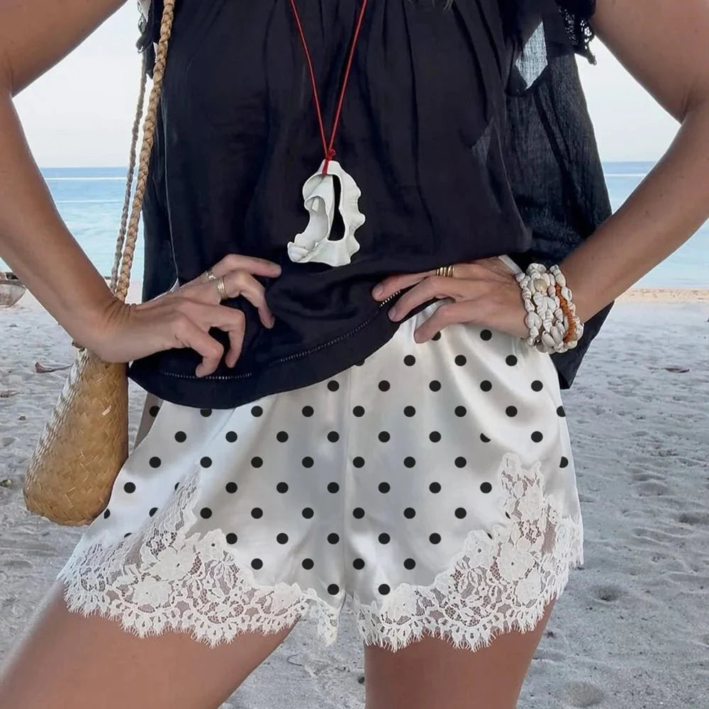 Natasha Polka Dot Lace Trim Shorts