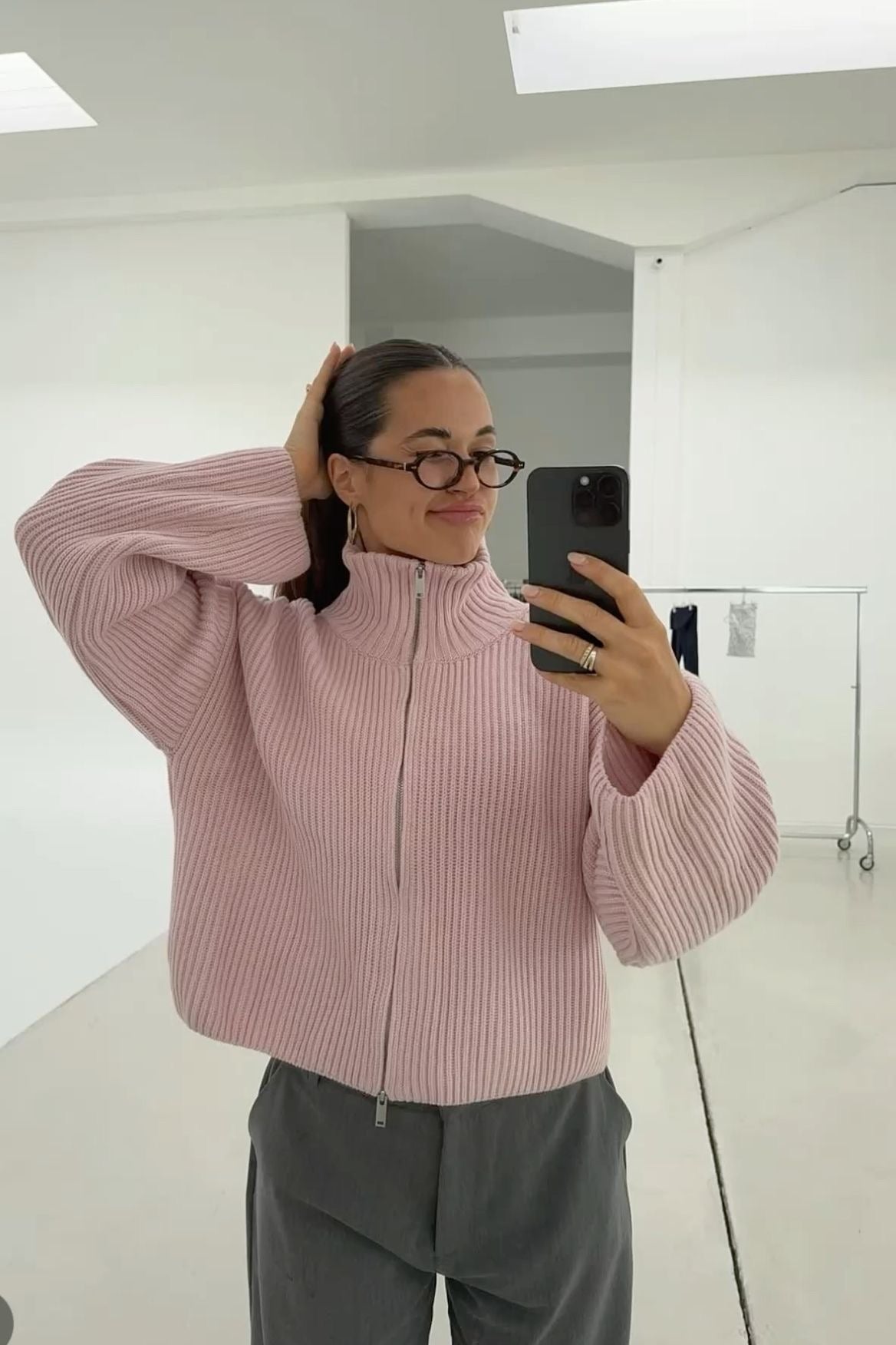 Angela Oversized Ribbed Zip-Up Sweater