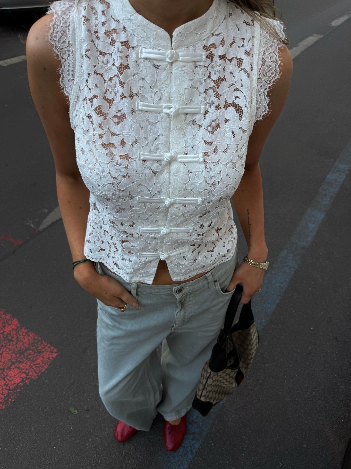 Helen Mandarin Lace Top