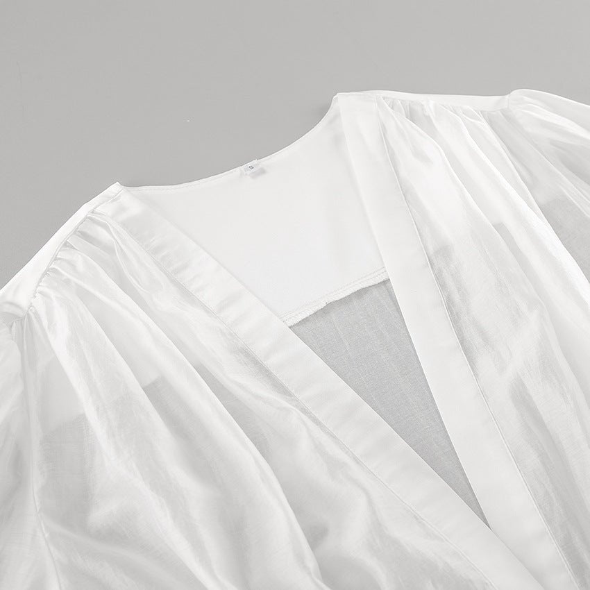 Lydia Deep Neck Sheer Button Blouse