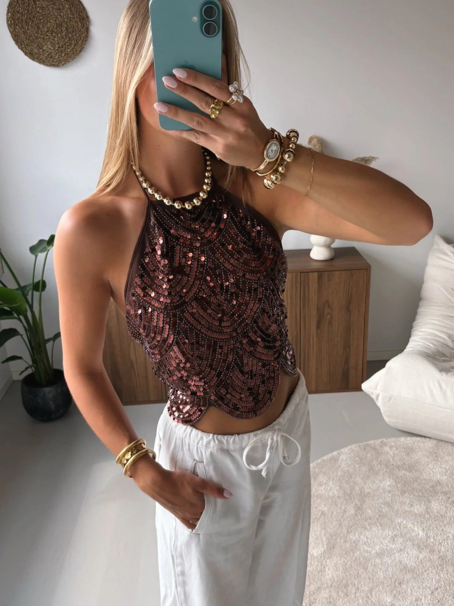 Valerie Sequin Halter Top