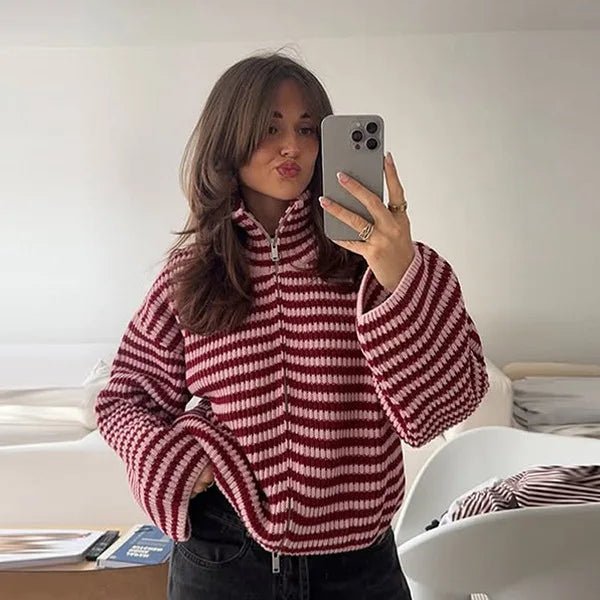 Hanna High Neck Zip-Up Cardigan