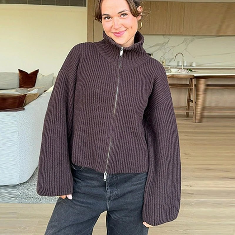 Hanna High Neck Zip-Up Cardigan