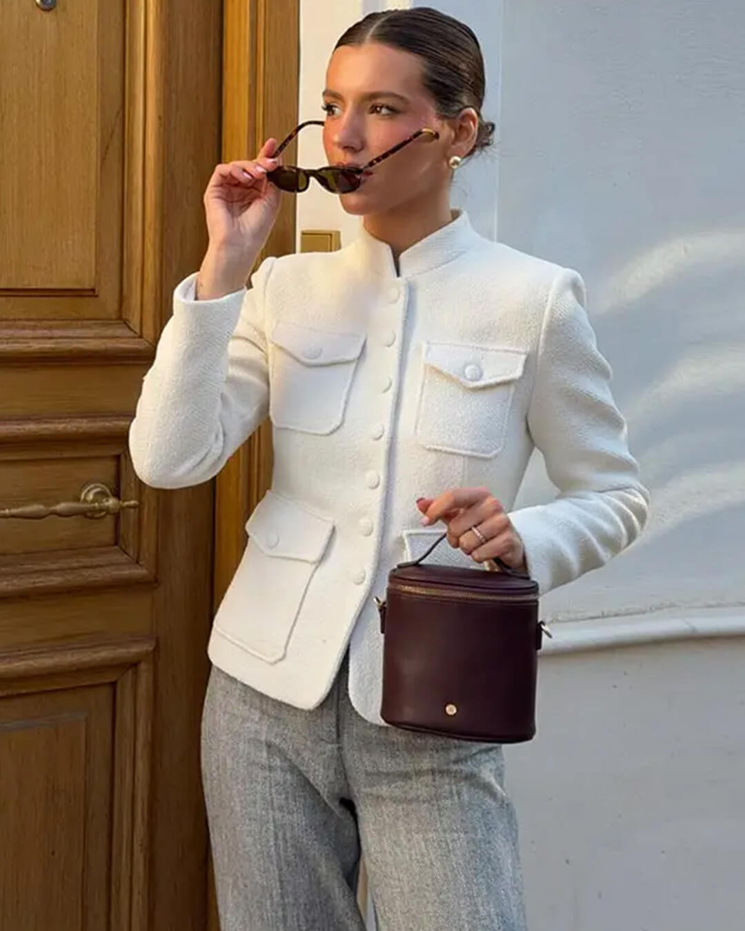 ZEYA - Anna Stand Collar Flap Pockets Blazer
