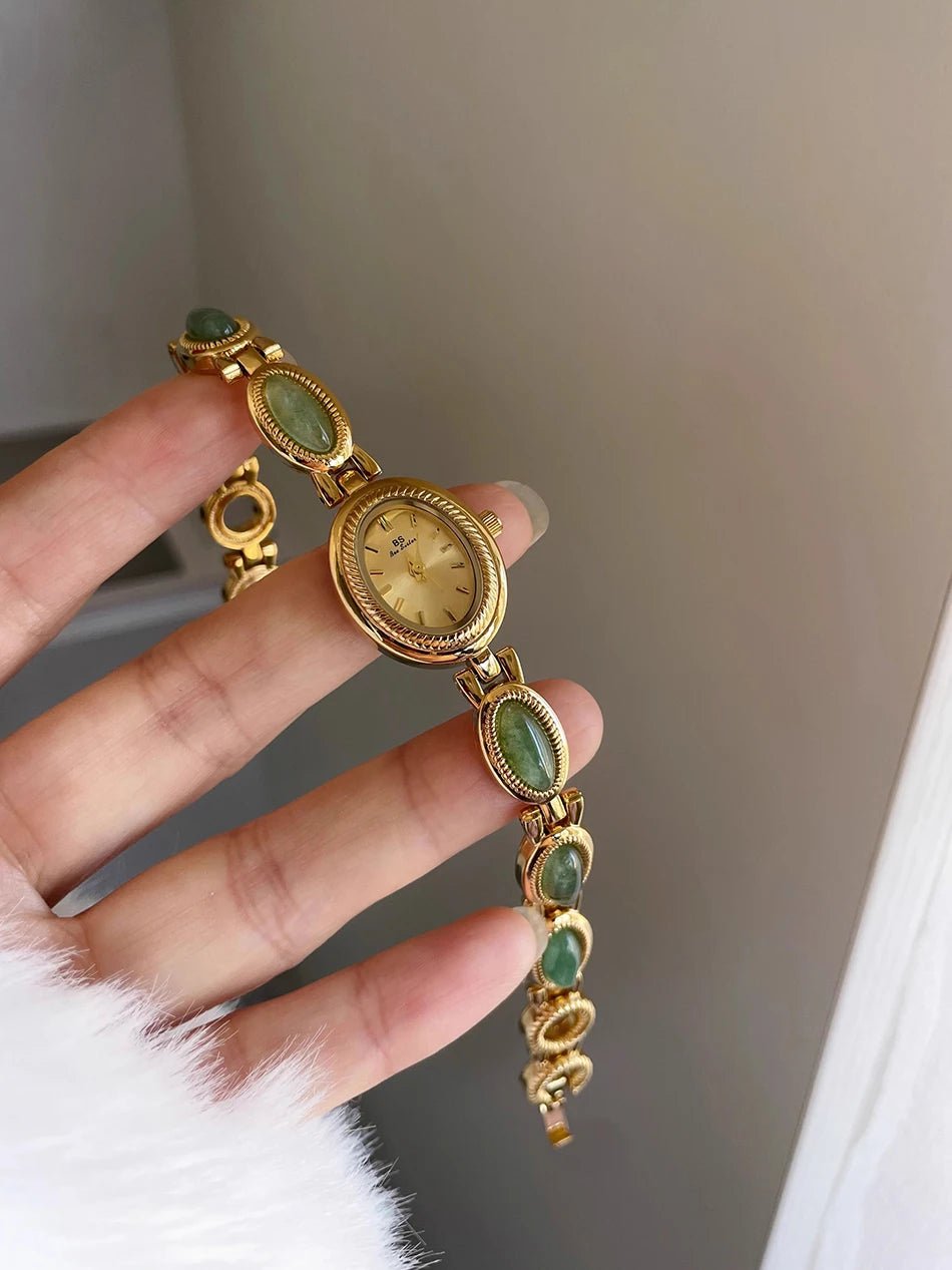 ZEYA - Aubrette Women's Watch - Luxury Jade Bracelet Quartz Timepiece, Elegant Gold Design