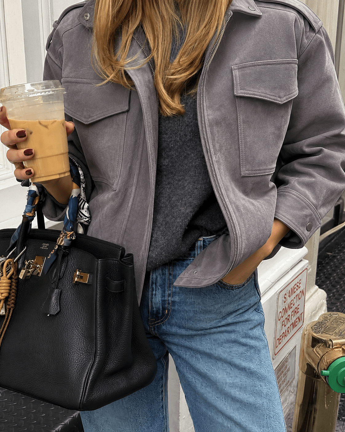ZEYA - Bianca High Neck Suede Pocket Jacket