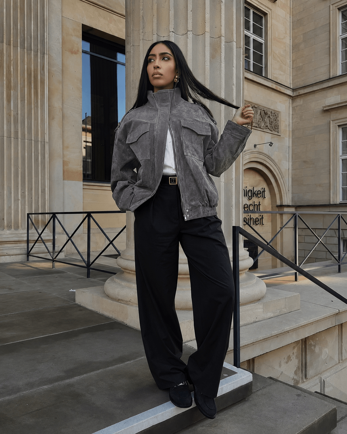 ZEYA - Bianca High Neck Suede Pocket Jacket