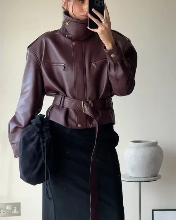 ZEYA - Brooklyn Belted Faux Leather Jacket