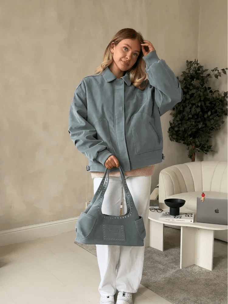 ZEYA - Camille Babyblue Suede Bomber Jacket