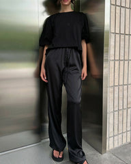 Carlene High Waist Satin Wide Leg Trousers