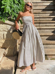 Clare Ruched Stripe Tube Dress