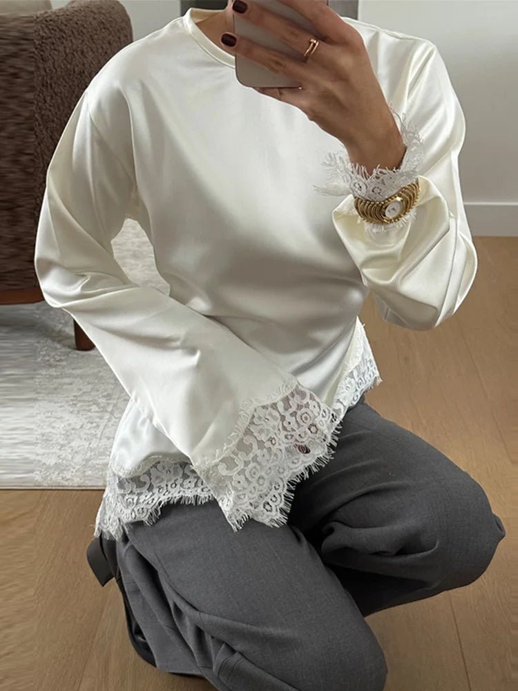 ZEYA - Danica Lace Satin Long Sleeve Top