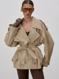 Donna Lace Up Stand Collar Trenchcoat