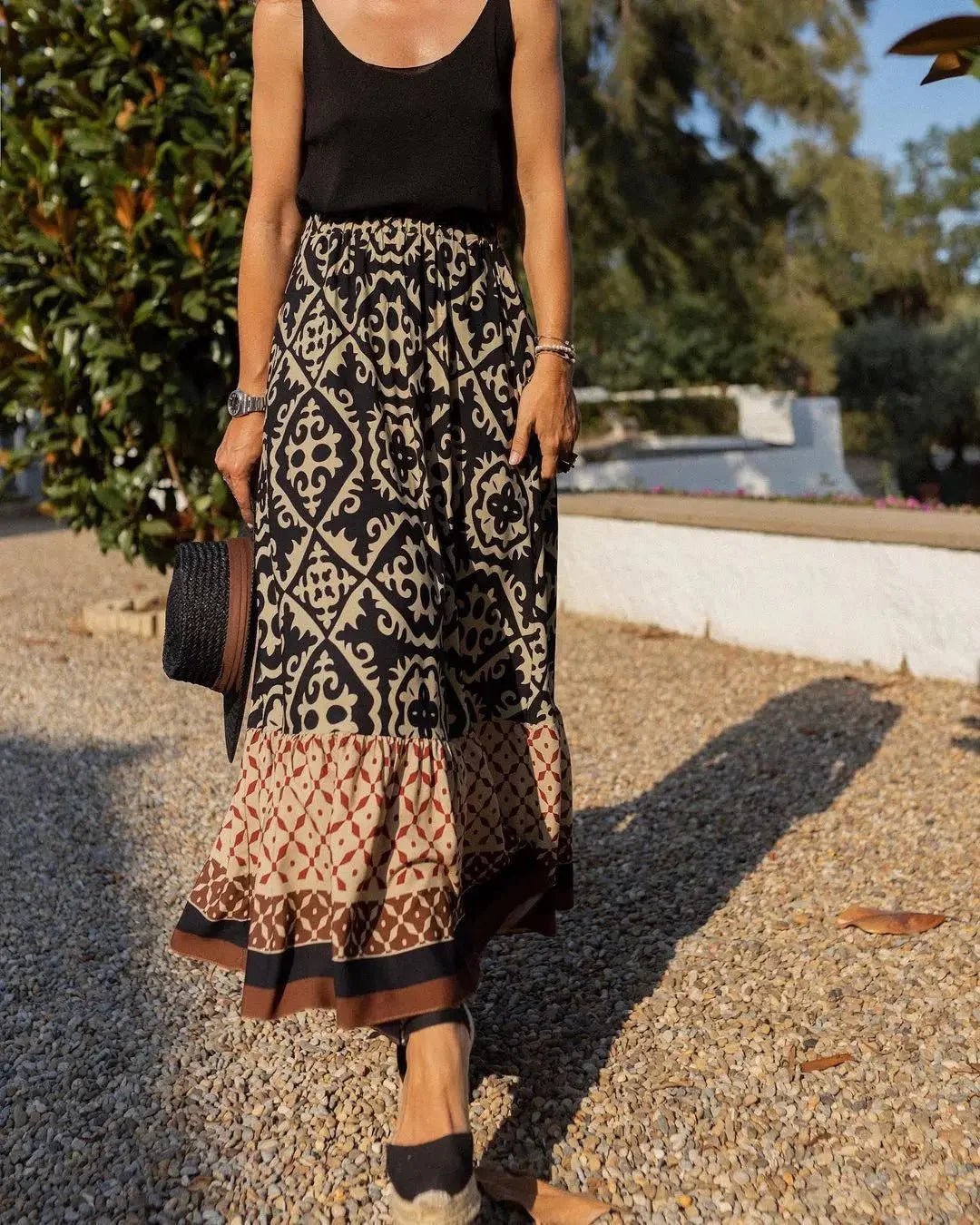 ZEYA - Dunja Boho Printed Midi Swing Skirt