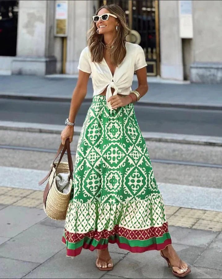 ZEYA - Dunja Boho Printed Midi Swing Skirt