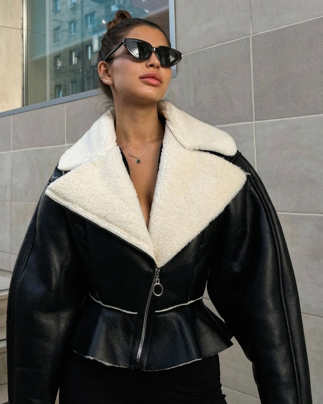 ZEYA - Estelle Peplum Biker Leather Jacket