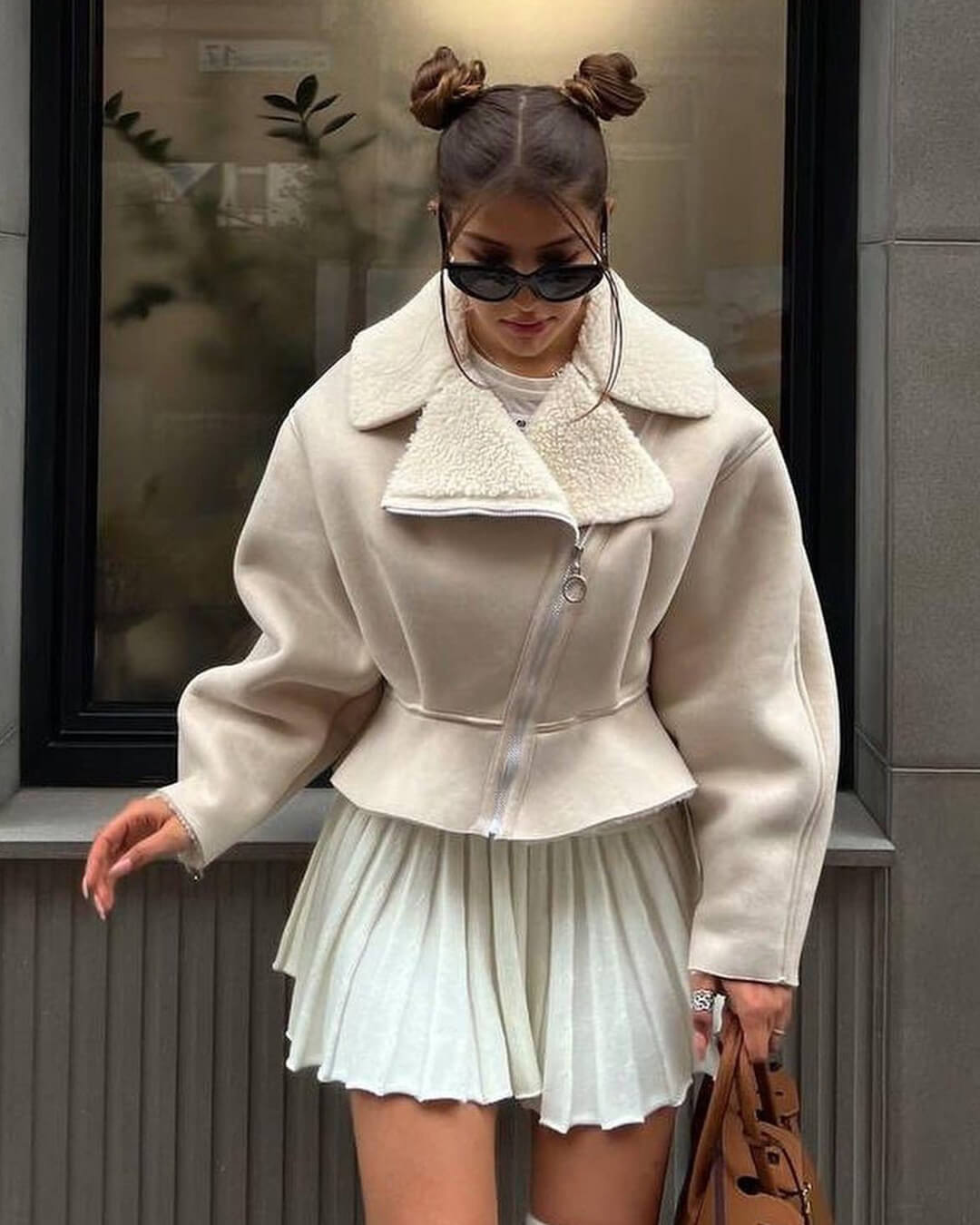 ZEYA - Estelle Peplum Biker Leather Jacket