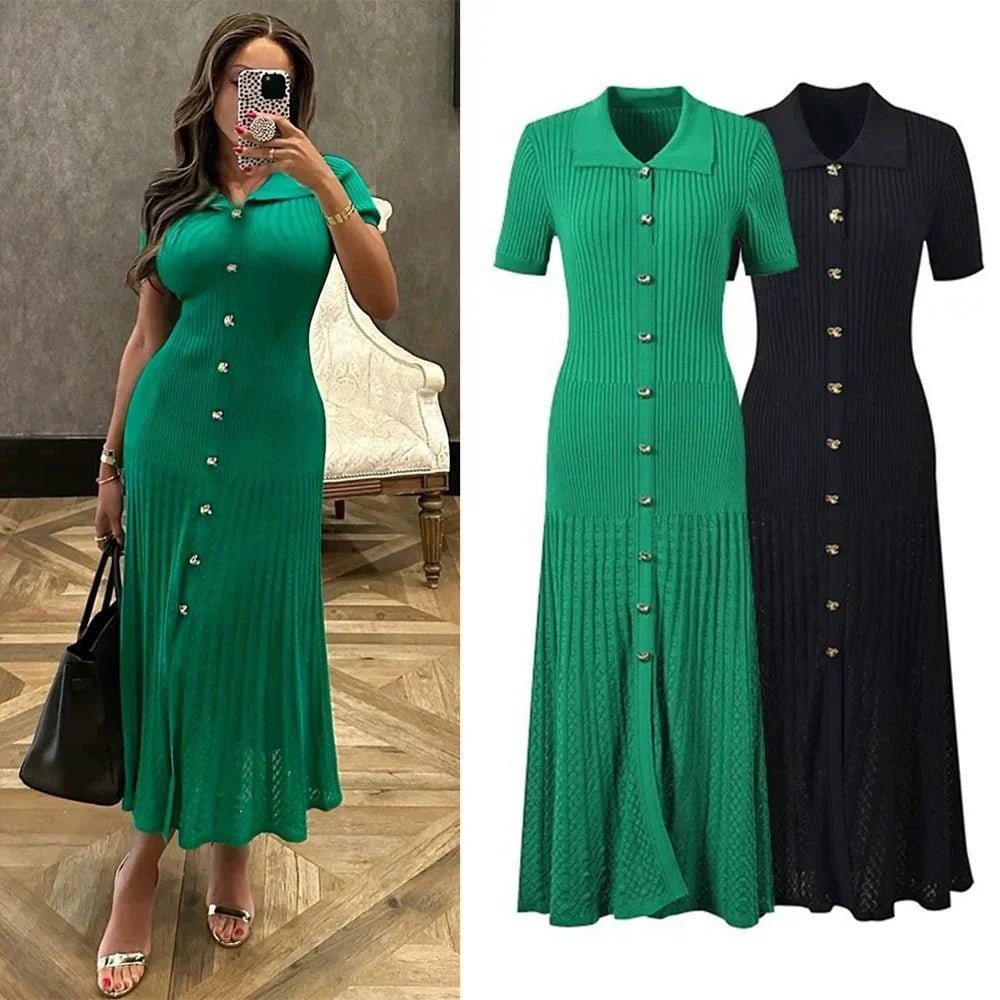 ZEYA - Faye Turn - Down Collar Knit Maxi Dress