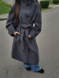 Feline Long Belted High Collar Coat