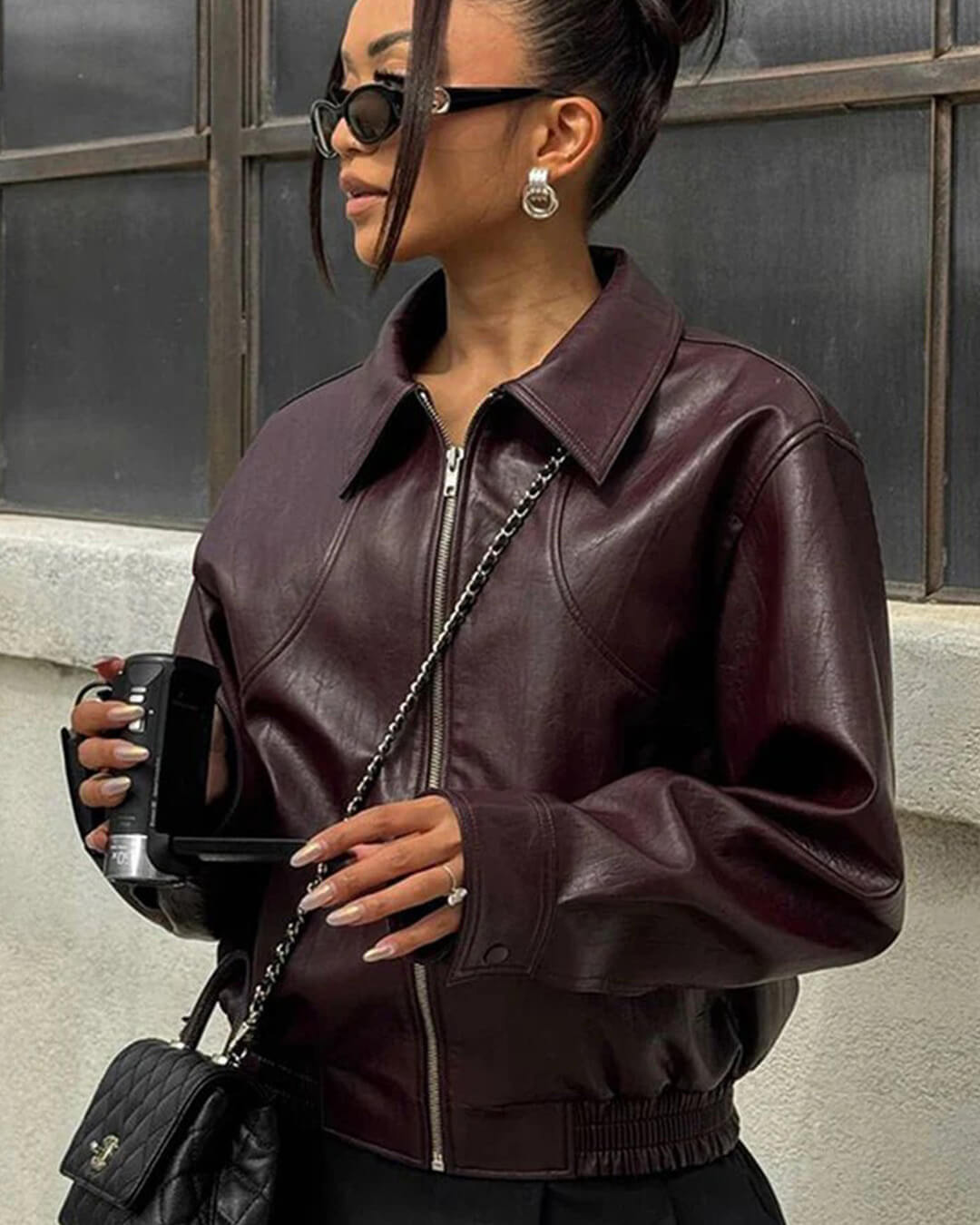 Florence Faux Leather Bomber Jacket