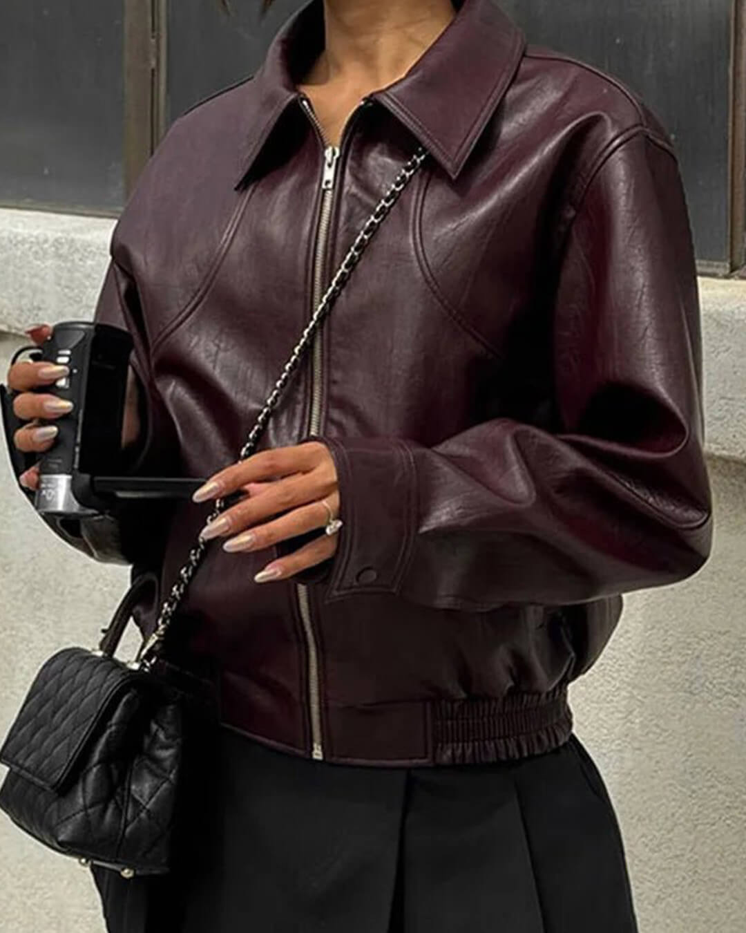 Florence Faux Leather Bomber Jacket