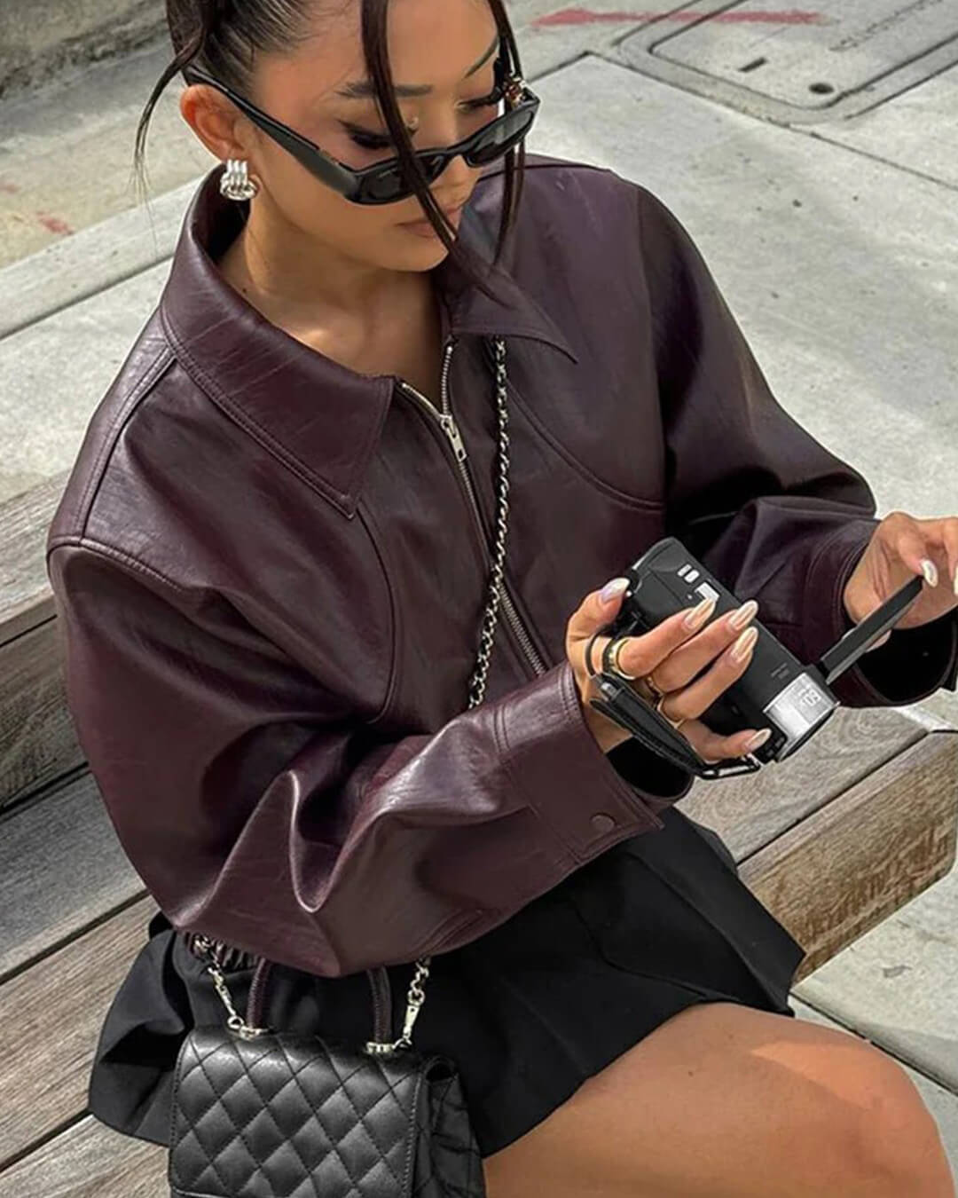 Florence Faux Leather Bomber Jacket