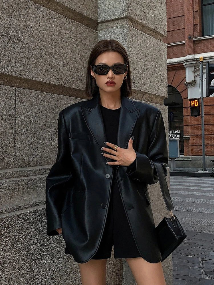 ZEYA - Glaiza Oversized Vegan Leather Blazer