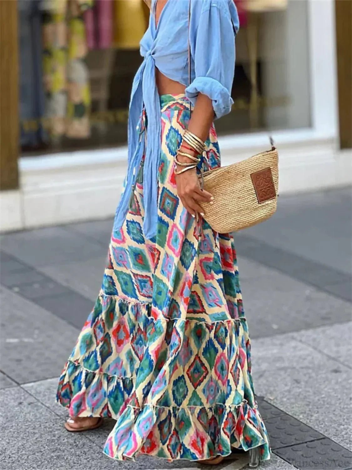 ZEYA - Imara Flowy Boho Print Ruffled Skirt