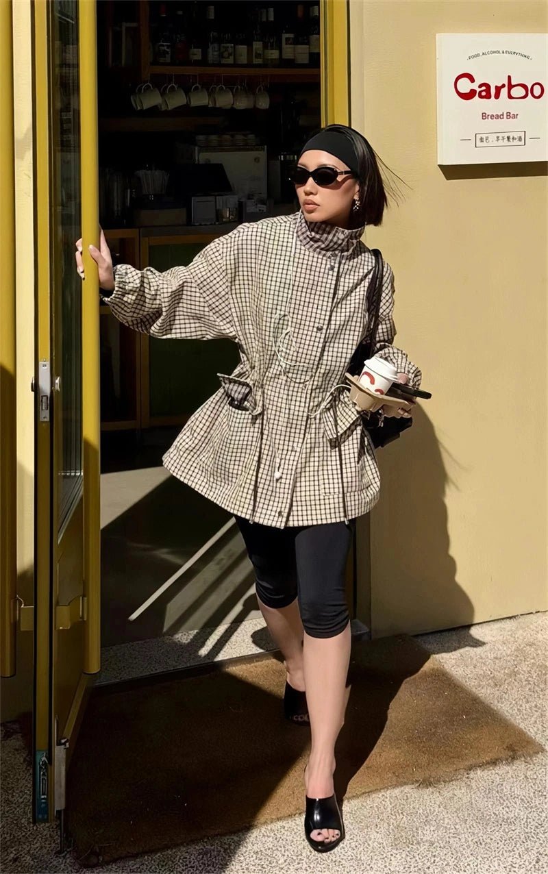 ZEYA - Isabel High-Neck Plaid Jacket