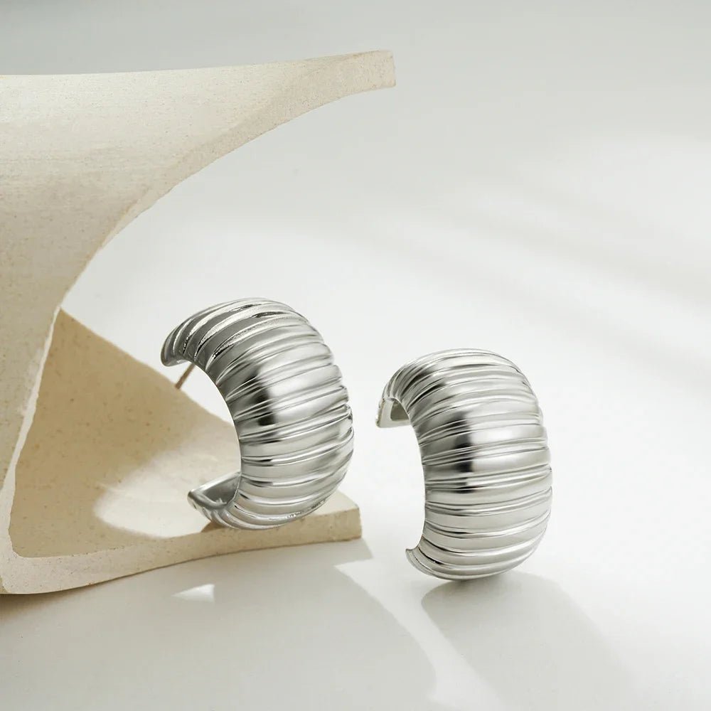 ZEYA - Jaime Hoop Earrings - Chunky C Shape Design, Waterproof Stainless Steel