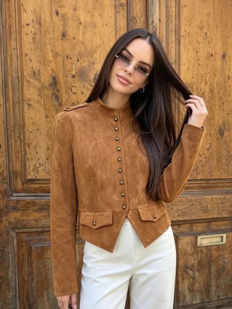 ZEYA - Kate Faux Suede Button Cropped Coat