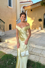 Katelyn Satin Off the Shoulder Maxi Dress