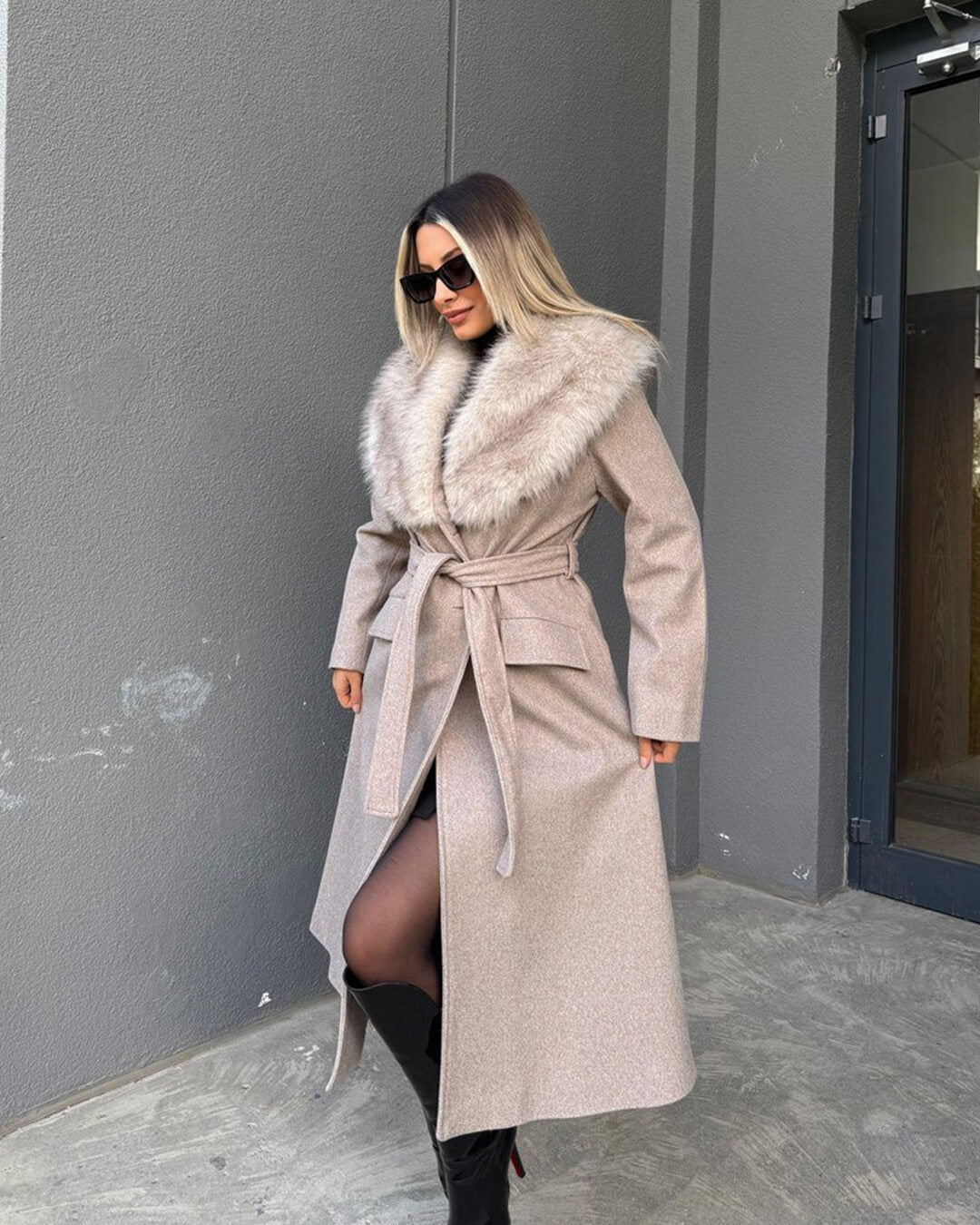ZEYA - Lola Faux Fur Collar Maxi Coat