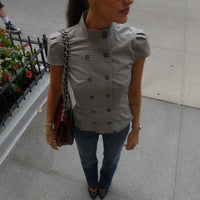 Lola Plaid High Neck Fitted Blouse