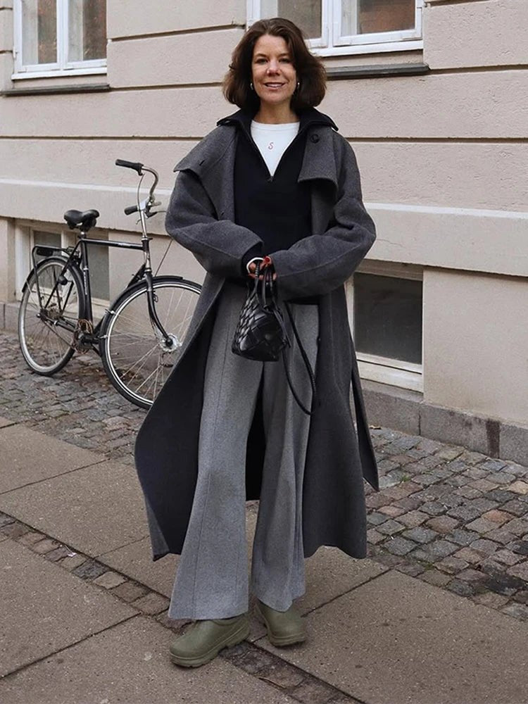 ZEYA - Meryl Stand Up Collar Belted Long Coat