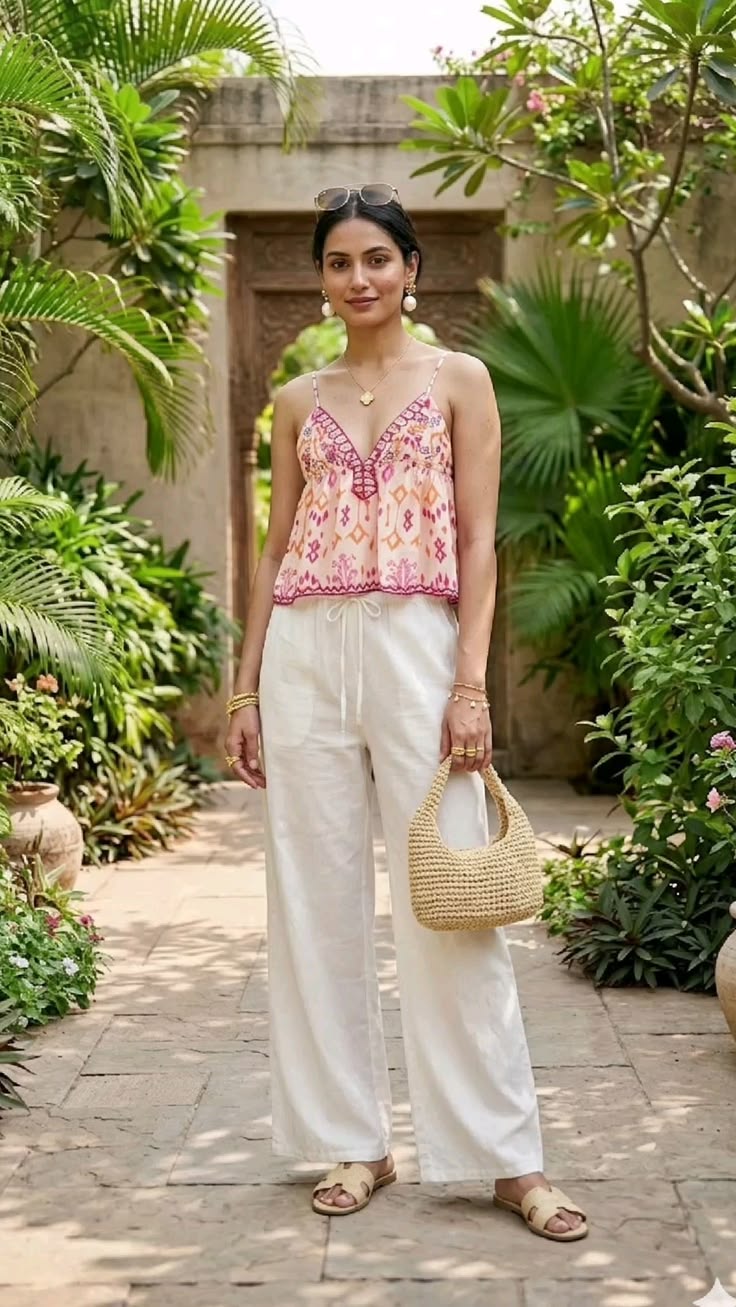 ZEYA - Mia Embroidered Boho Tassel Tie Cami Top