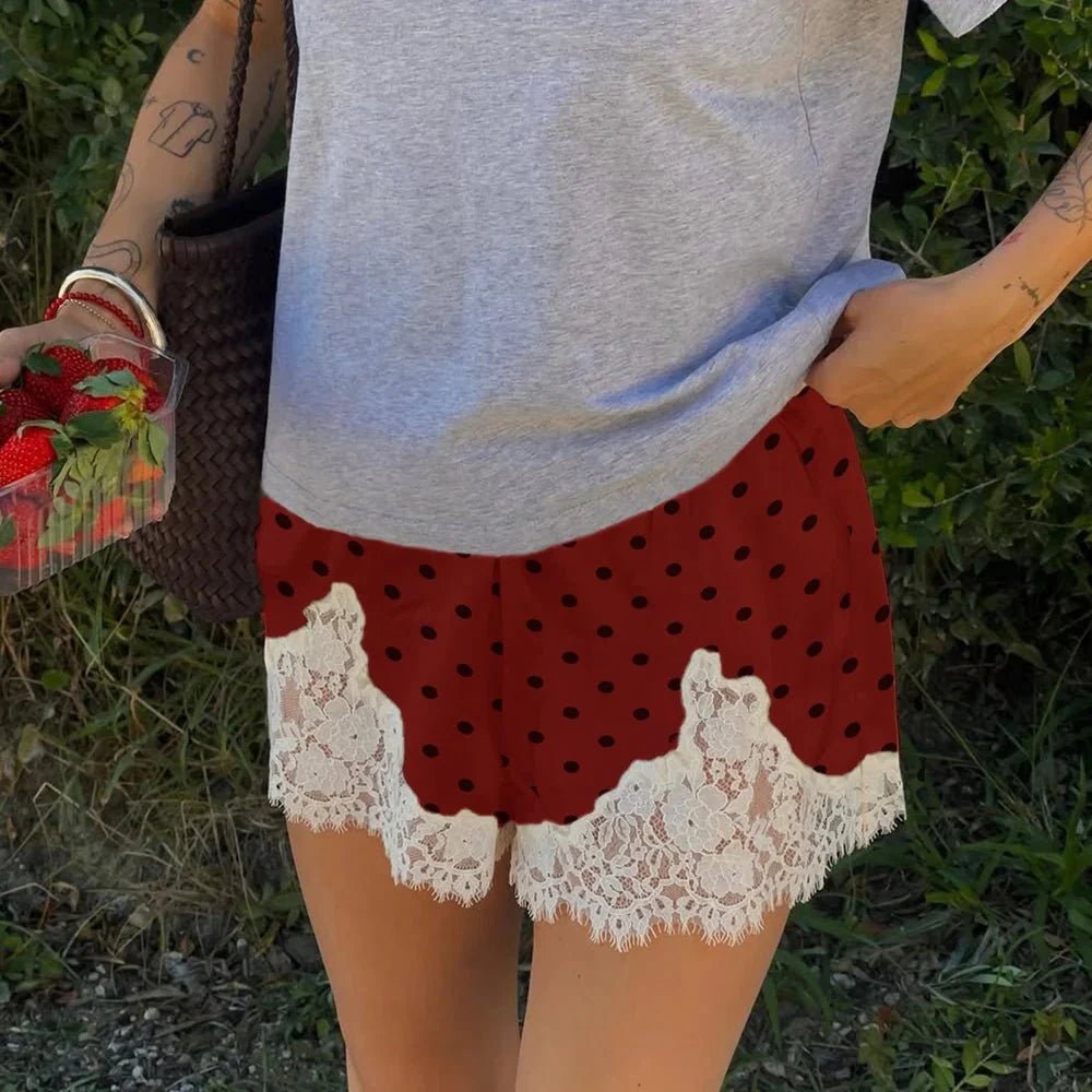 ZEYA - Natasha Polka Dot Lace Trim Shorts