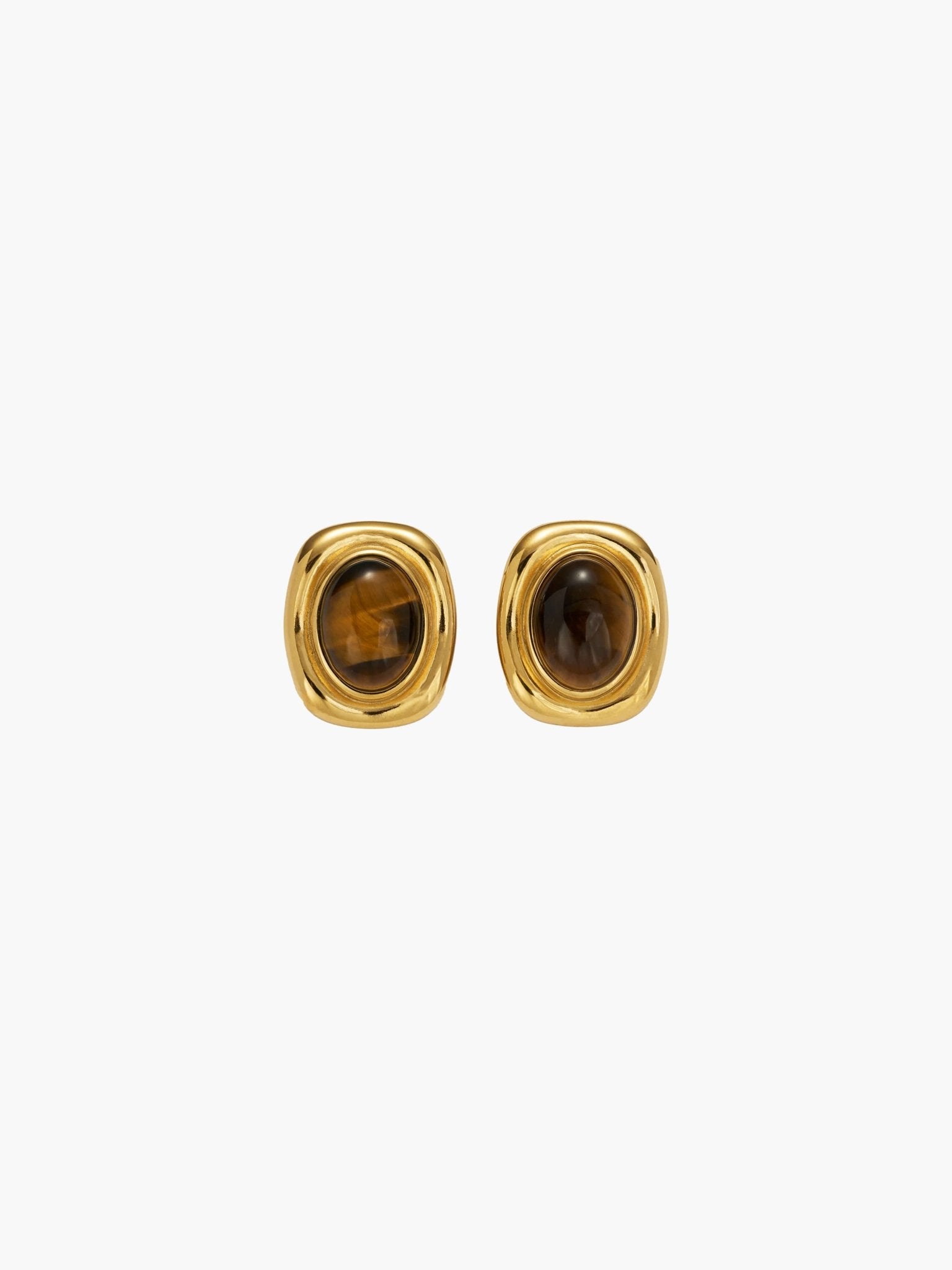 ZEYA - Olivia - Vintage Oval Gold Earrings with Natural Stones