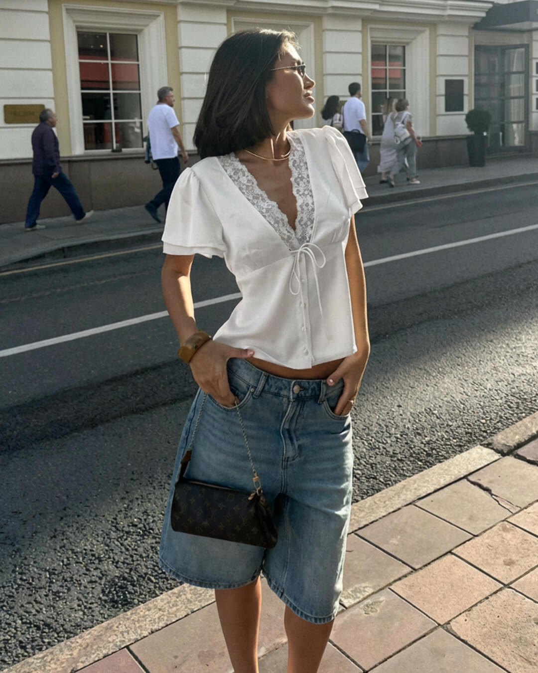 ZEYA - Roselle Lace Short Sleeve V - Neck Top