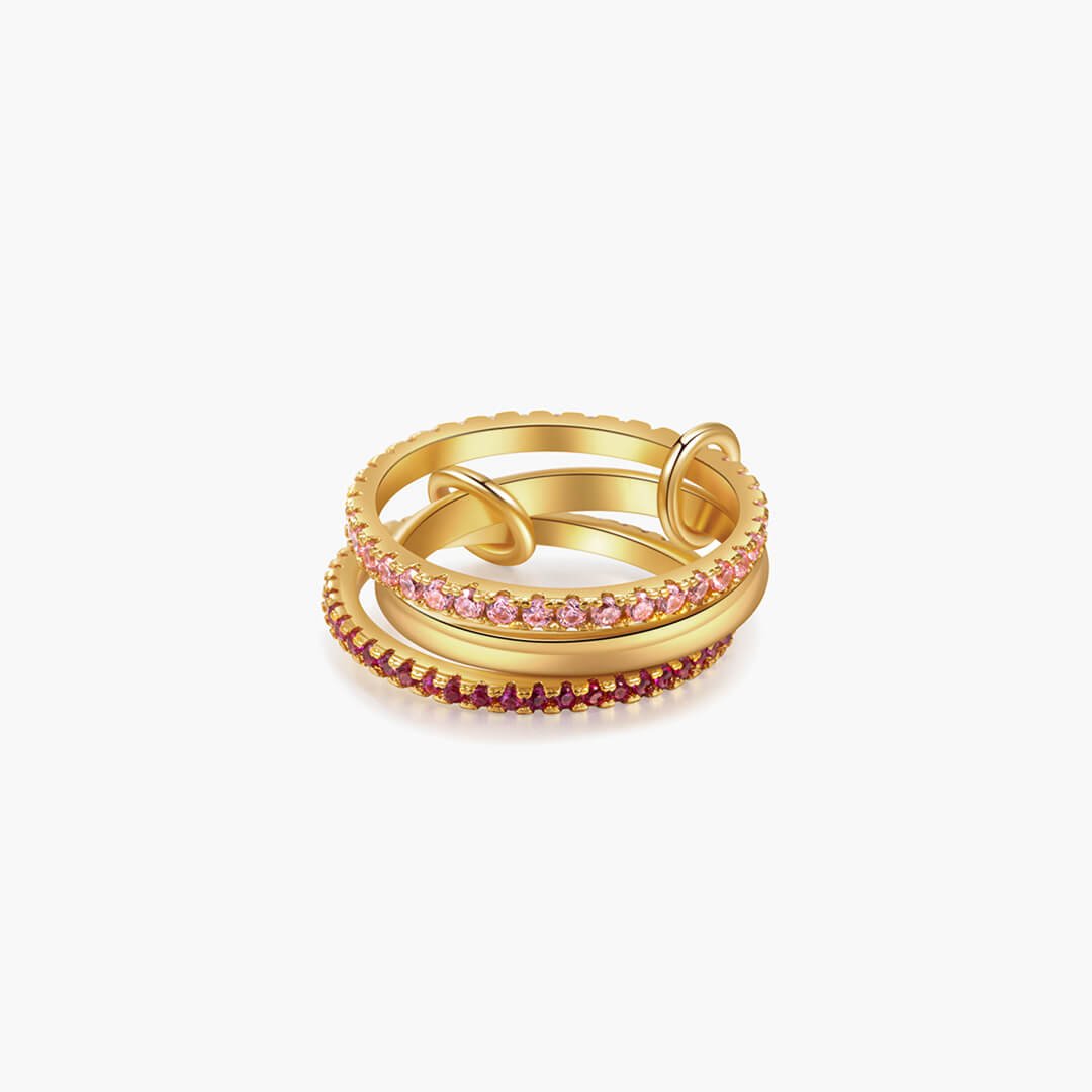 ZEYA - Rosy Pink Rhinestone Stacked Ring